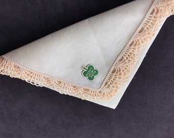 Irish Linen Crocheted Edge Handkerchief, Original Sticker Hankie