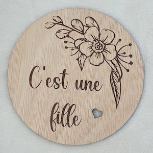 Carte en bois annonce sexe du bébé fille