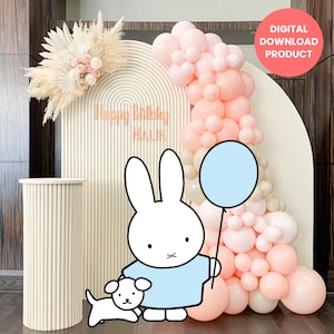 Blauwe nijntje met ballon kartonnen uitsnede digitale download | Afdrukbare personages van 1 m / 3,2 ft voor feesten, kinderdagverblijven en speelkamers