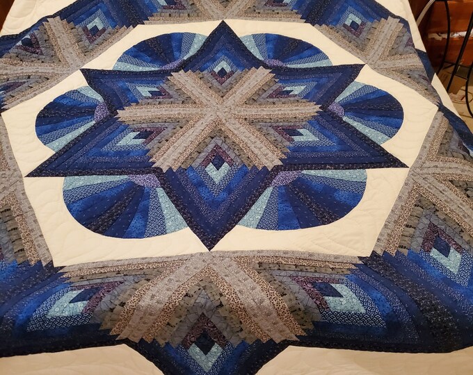 King Size Amish Made Quilt Fan Star Log Cabin Quilt Etsy