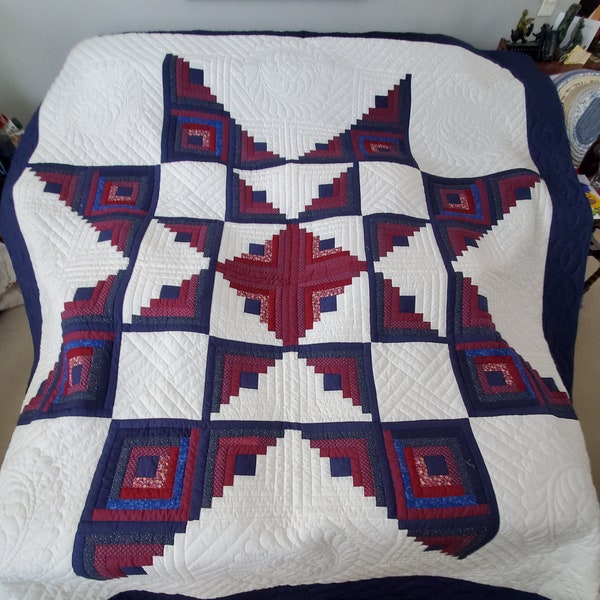 Queen or King size, Amish Made, Amish handstitched - The Star Log Cabin Quilt