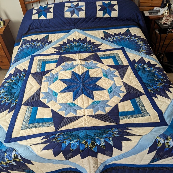 King size, Amish Made, Hand Stitching - The Improved Framed Star Quilt