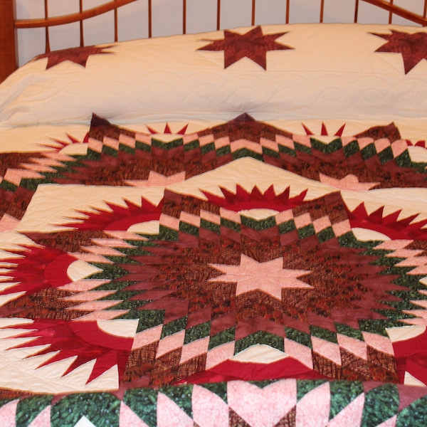 King Size Bedding, Amish handmade, hand stitched - The Mariner Star Quilt