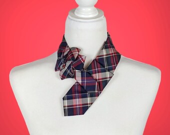 Navy Tartan Ascot - Plaid Ascot - Unique Scarf - Sustainable Clothing