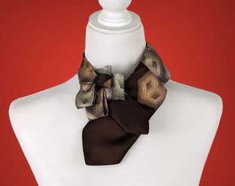 Unisex Ascot Scarf - Vintage Scarf - Brown Retro Cravat - Sustainable Gift.