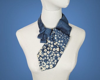 Sapphire Blue Floral Ascot Tie - Linen Cravat - Corporate Fashion