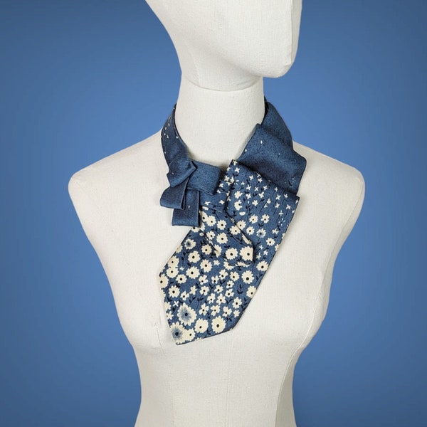 Saffierblauwe bloemen Ascot stropdas - linnen Cravat - bedrijfsmode