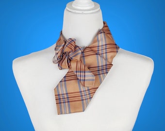 Orange Plaid Silk Ascot - Unisex Scarf - Gift For Wife