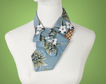 Women's Blue Hawaiian Print Ascot Scarf