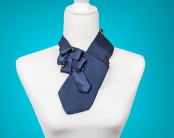 Formal Beaded Ascot Tie - Prussian Blue Women's Tie - Wedding Ascot -  Unisex Ascot - Sustainable Accessories