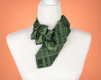 Green Plaid Ascot Scarf - Woman's Tie - Gift For Wife