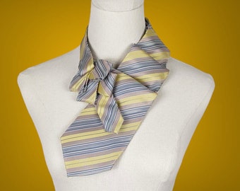 Women's Yellow And Blue Striped Ascot Scarf.