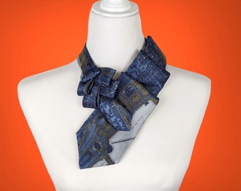 Blue Silk Ascot Tie - Women's Tie - Necktie Scarf - Chicago Scarf