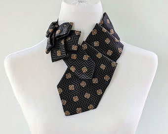 Unique Scarf - Ascot Tie - Necktie Scarf - Office Wear - Gift For Wife -  Black and Grey Lauren Scarf. 30