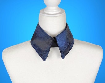 Cuello Desmontable De Seda Azul - Corbata Ajustable Para Mujer
