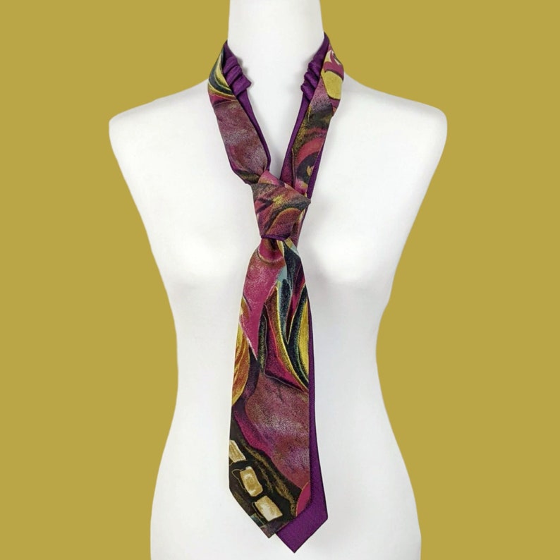 Women's Magenta Double Necktie Couture Necktie Unique Neckwear image 1