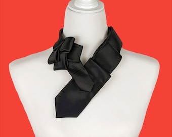 Black Formal Skinny Ascot Scarf - Black Tie - Corporate Accessory