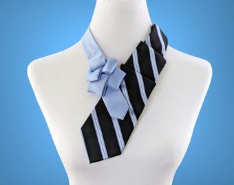 Blue Ascot - Striped Ascot - Ethical Fashion - Upcycled Fashion - Sustainable Accessories