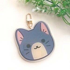 2.5 inch extra large kawaii black and white tuxedo cat glitter acrylic keychain
