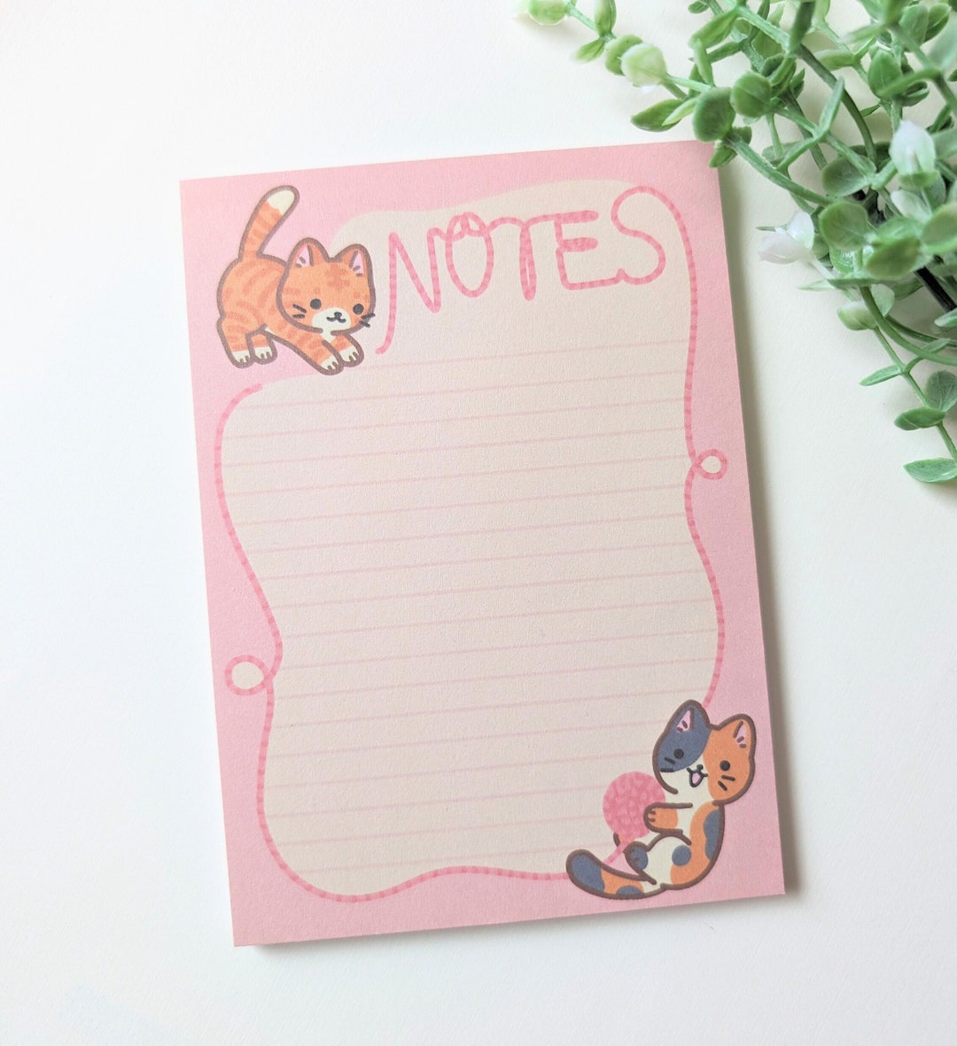 4x6 Kawaii Pastel Pink Note Pad With a Cute Orange Cat and Calico Cat ...