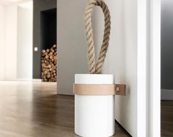 Concrete Door Stop with Leather Strap – Minimalist Door Stopper