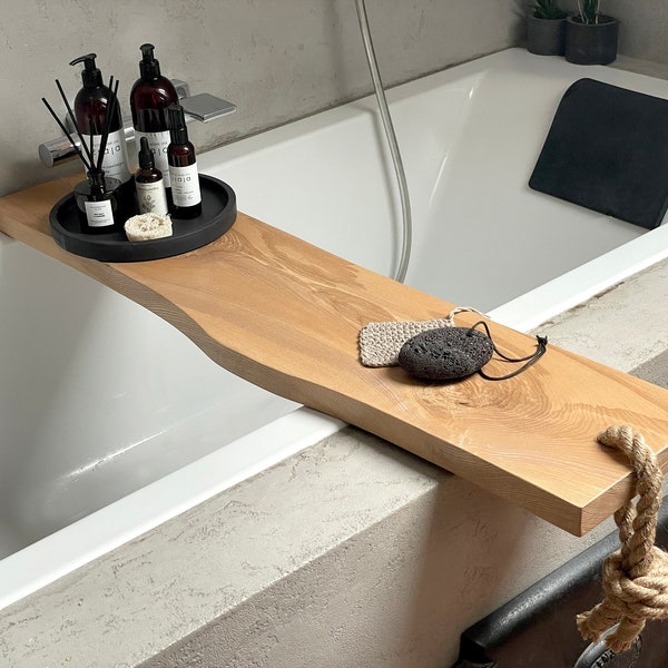 Panier de bain en bois, étagère de bain, accessoires de bain, planche de bain à rebord direct, plateau de bain en bois naturel, décoration de salle de bain, plateau de baignoire, cadeau pour elle