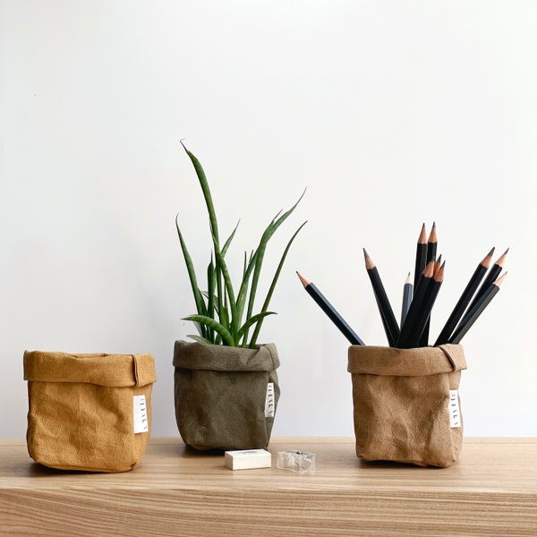 Washable Paper Bag, Small Bathroom Organizer, Sustainable Storage and Organization Pot, Eco friendly Reusable Bag, Mini Planter