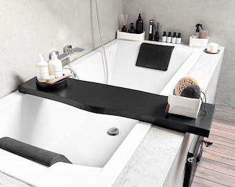 Minimalist Wooden Bath Board – Black Bathtub Tray