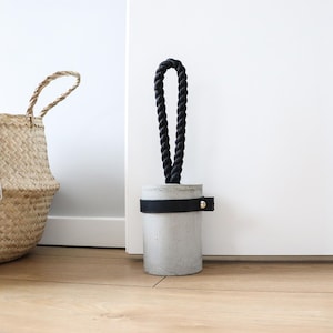 Concrete Door Stop – Modern Door Stop with Leather, Contemporary Door Stops for Home, Durable Concrete Door Stoppers, Door Stop Concrete