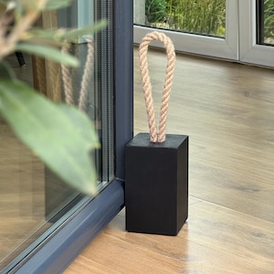 XL Square Concrete Door Stop 7.5 lbs | Heavy Door Prop with Jute Handle | Modern Minimalist Door Stopper White Grey Black