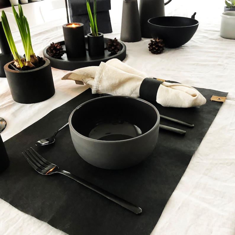 Black Placemats / Washable Paper Placemat / Modern Placemats / Etsy