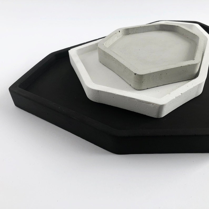 Modern tray set Concrete trays Decorative trinket tray Etsy