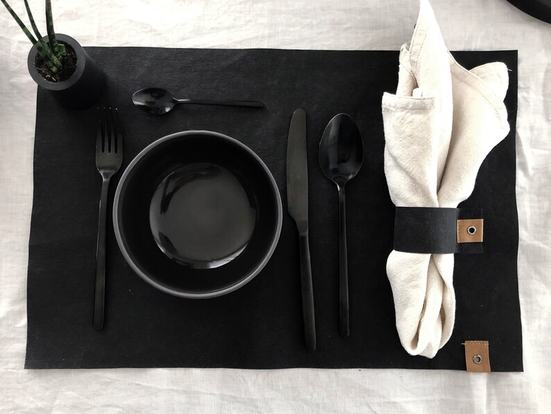 Black Placemats / Washable Paper Placemat / Modern Placemats / Etsy