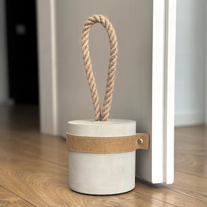 XL Concrete Door Stop with Strap – Modern Door Stop Large, Minimalist Door Stopper for Home or Patio, Heavy Concrete Door Holder with Band