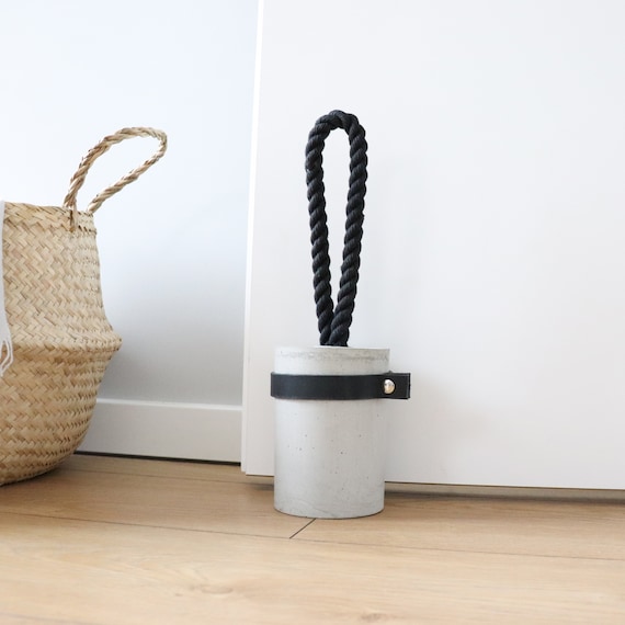 White Cylinder Door Stopper Heavy Concrete Door Stop Gift 