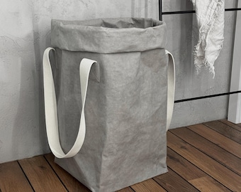 Washable Paper Laundry Bag – Minimalist Hamper with Cotton Handles