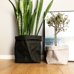 Large Washable Paper Bag / Black Storage Basket / Paper Bag Planter / Paper Bag Bin / Paper Bag Storage / Sustainable Storage / Gift for Her