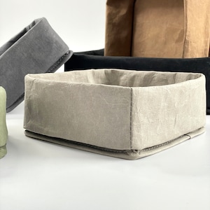 Sacchetto di carta kraft riutilizzabile / Cestino portaoggetti impilabile per bagno, cucina, ufficio / Scatola di carta kraft lavabile / Contenitore per alimenti ecologico