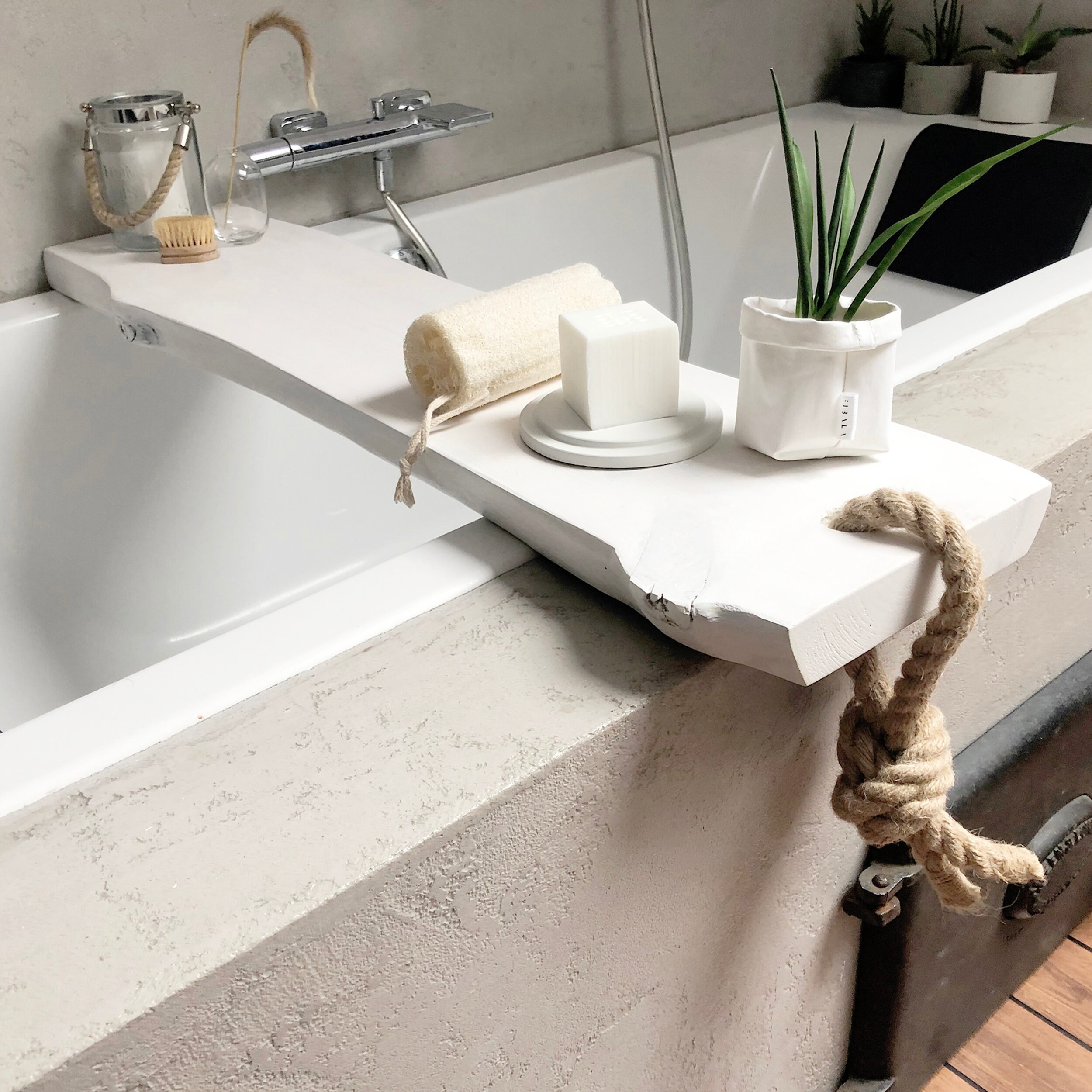 White bath tray Wooden bath shelf Bath accessories Bathtub Etsy