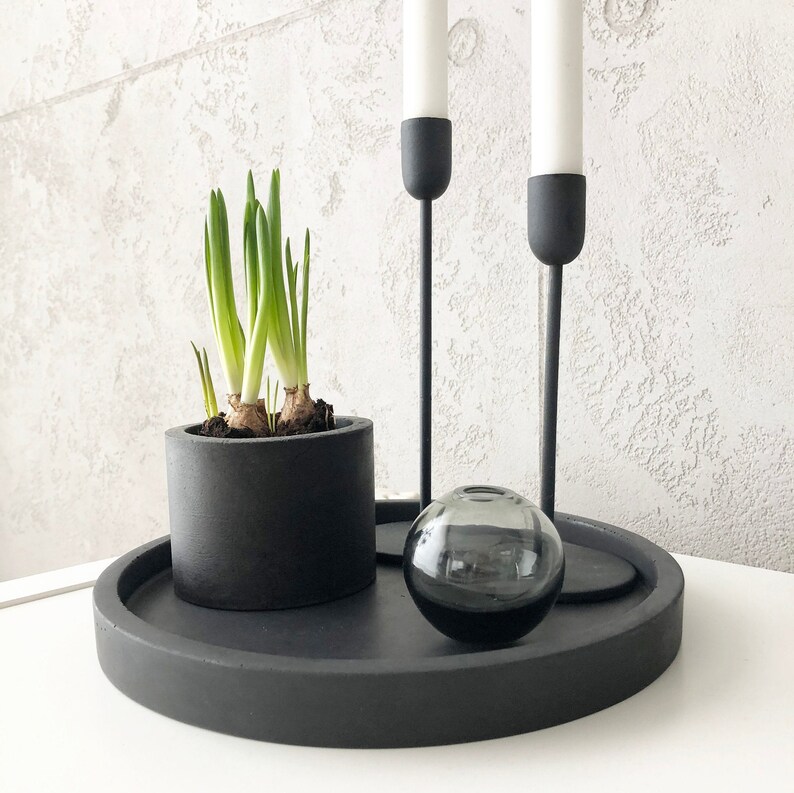 Large concrete tray Coffee table tray Round tray black Etsy