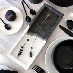 Handcrafted Concrete Table Tray: Ombre Black & White Dining Accent