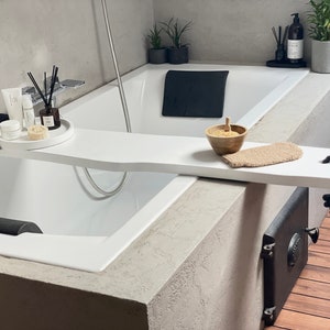 Black wooden bath caddy, Bath shelf, Bath accessories, Live edge bath board, Modern bathroom decor, Wood bath tray, Bathtub tray image 9