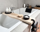 Live Edge Wood Bath Caddy – Handmade Bath Tray with Rope Detail for Relaxing Soaks
