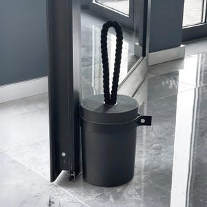 Concrete Door Stop – Large Door Stopper for Modern Homes, Heavy Door Stop Accent, Stylish Black Door Stop with Leather Band
