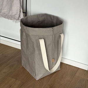 Washable Paper Laundry Bag – Foldable Eco Storage Hamper with Cotton Handles, Sustainable Home Organizer
