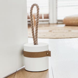 XL Concrete Door Stop with Strap – Modern Door Stop Large, Minimalist Door Stopper for Home or Patio, Heavy Concrete Door Holder with Band