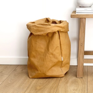 Sacchetto di carta lavabile XXL, grande fioriera in carta kraft lavabile, borsa portaoggetti regolabile, contenitore sostenibile per il riciclaggio della carta, borsa per la spesa vegana