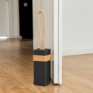 Concrete Door Stop with Guard Strap – Modern, Customizable, Handcrafted Door Stopper, Minimalist Home & Gift Idea, Square Door Stop Concrete