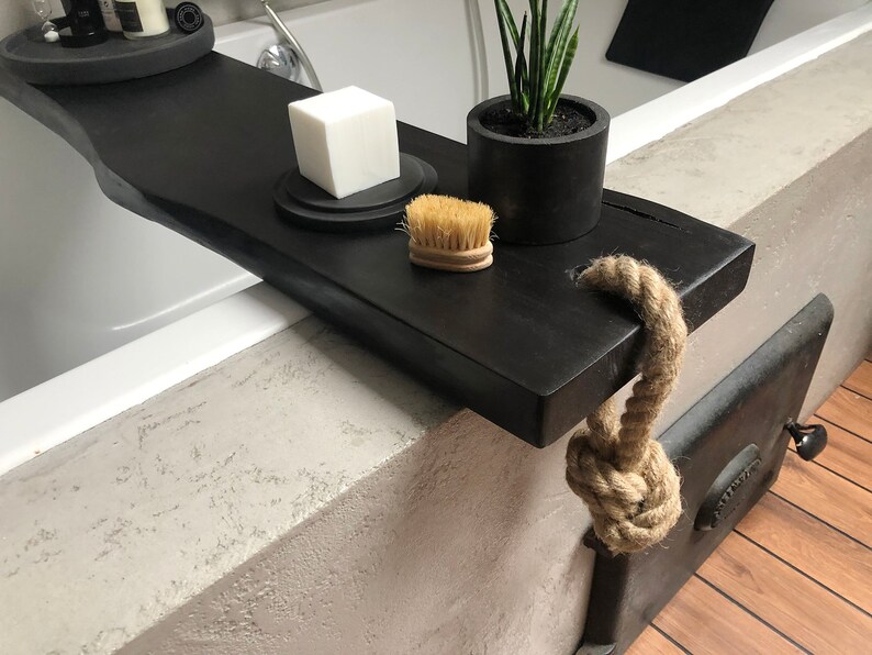 Black Wooden Bath Caddy Bath Shelf Bath Accessories Live Etsy