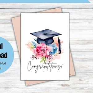 Download carta di laurea stampabile, biglietto di auguri di laurea, biglietto di laurea stampabile di congratulazioni, biglietto di laurea per ragazza floreale